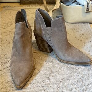 Vince Camuto • Taupe Stacked Heel Ankle Boots